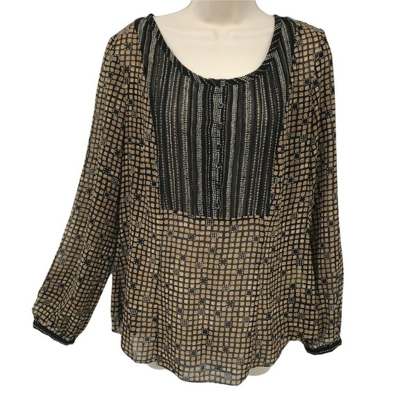 Sigrid Olsen Womens Long Sleeves Round Neck Sheer Brown Blouse Top Size 6 - Picture 1 of 7